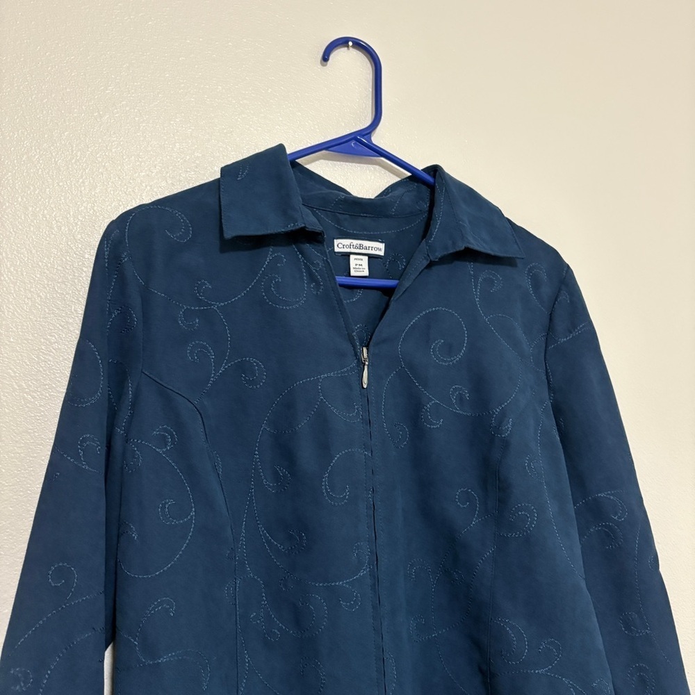 Croft & Barrow Womans Zip Front Jacket Blazer Faux Suede Blue Size Petite M - Picture 2 of 11